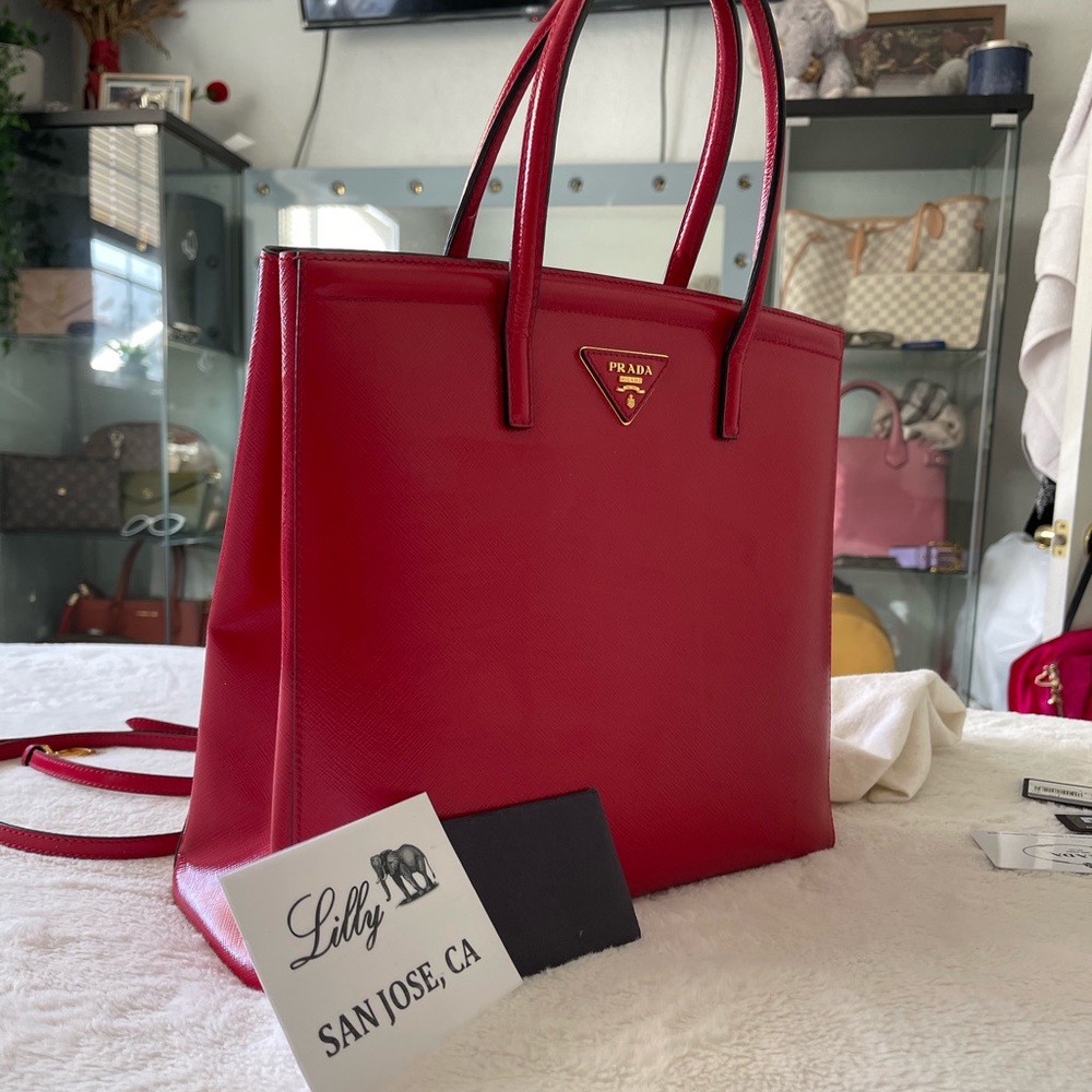 Prada cherry red saffiano leather